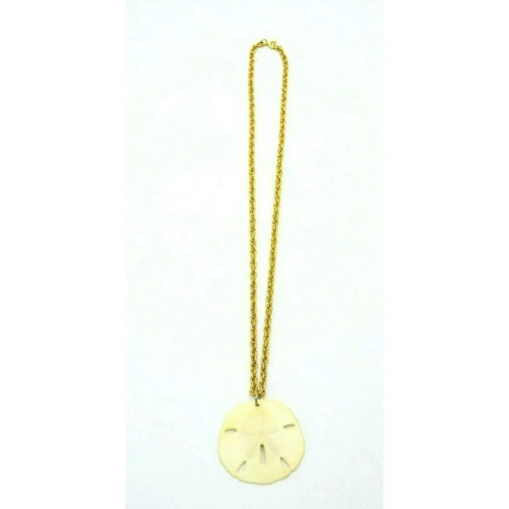 Genuine Sand Dollar Gold Tone Chain Link Pendant Necklace